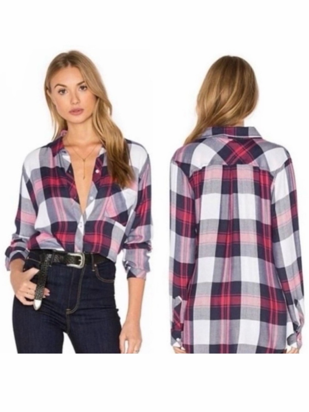 Rails Hunter Button Down Shirt Plaid White/ Indigo/ Blush Size Small